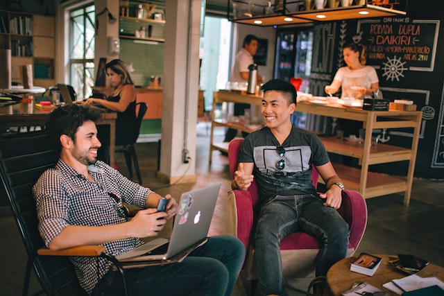 Employees having a meeting